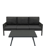 Conjunto de sofá de 4 piezas antracita con sombrilla y base negras