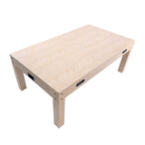 Mesa de juegos 7 en 1 de color roble claro, con superficie lisa y patas robustas, ideal para diversas actividades recreativas