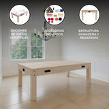 Mesa de juegos 7 en 1 de color roble, con superficie lisa y resistente, ideal para diversas actividades recreativas en interiores