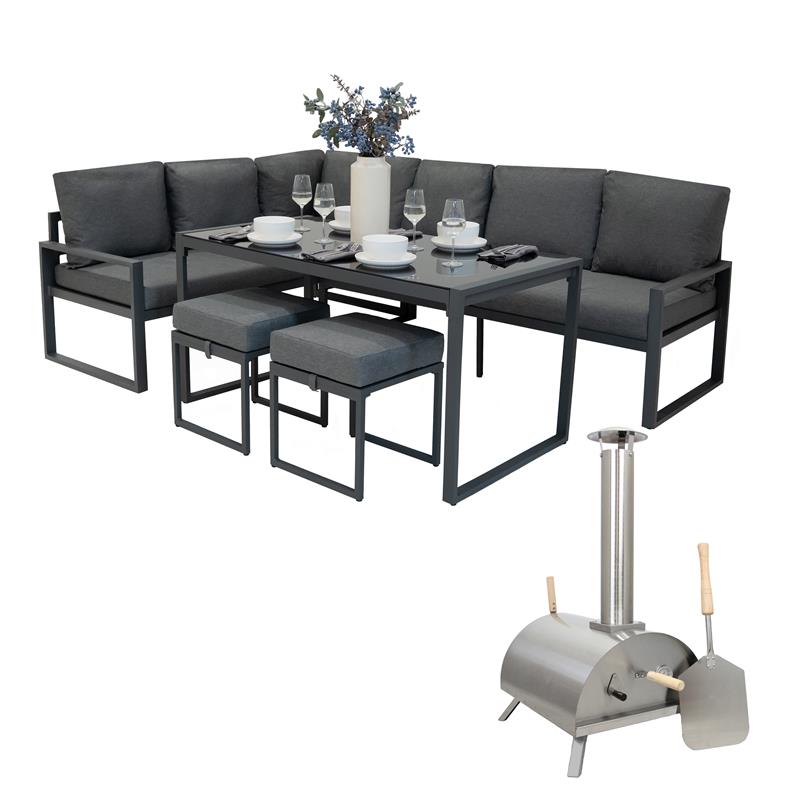 Set Sofa Esquinero de aluminio Antracita + Horno de mesa para Pizza