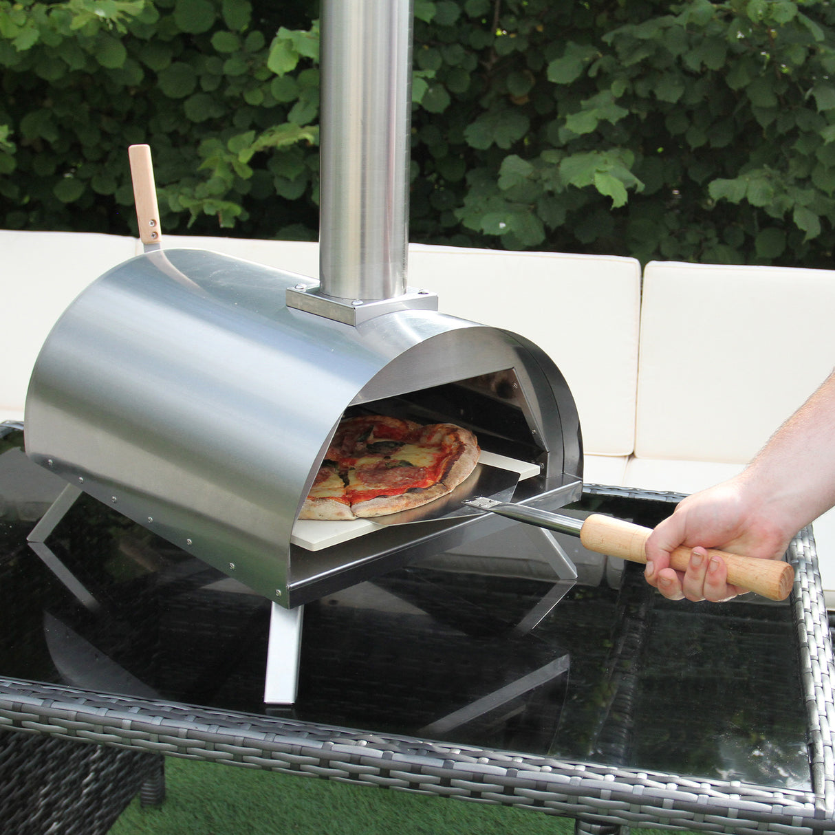 Set Sofa Esquinero de aluminio Antracita + Horno de mesa para Pizza