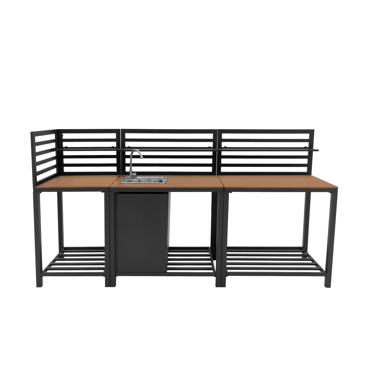 Conjunto de Cocina Exterior de Aluminio y Madera de 3 Piezas