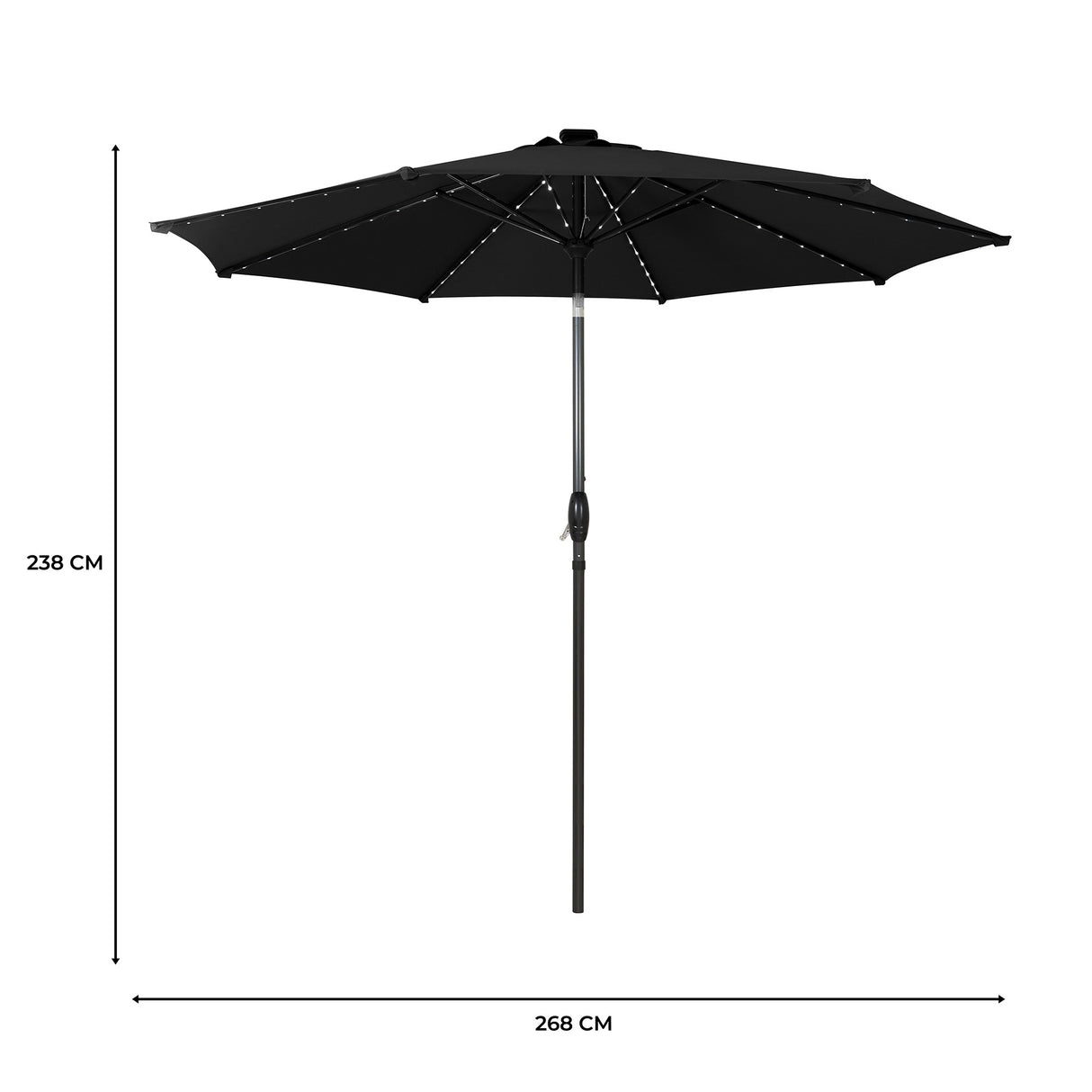 Parasol LED inclinable de 2,7 m – Negro