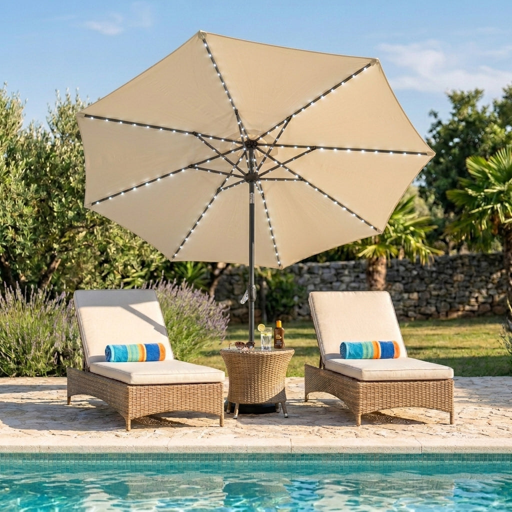 Parasol LED inclinable de 2,7 m – Crema