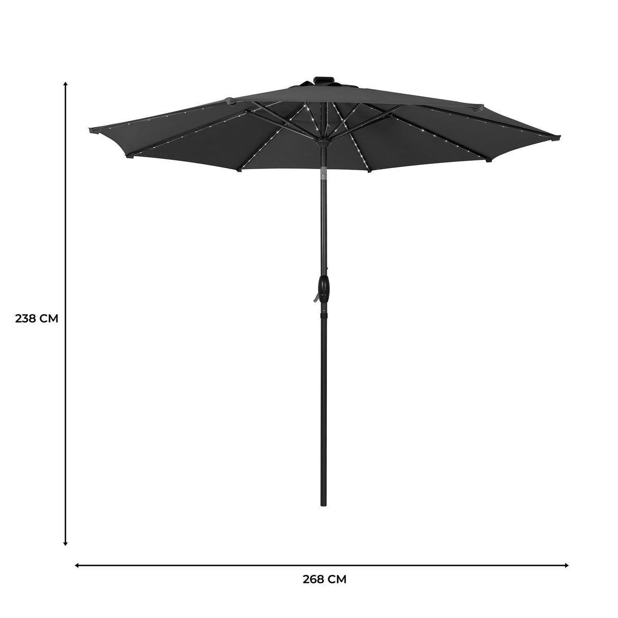 Parasol LED inclinable de 2,7 m – Gris