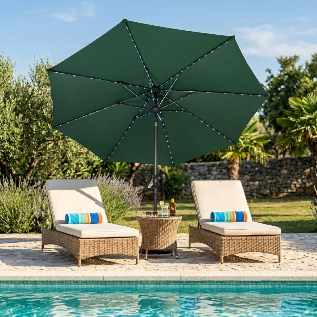 Parasol LED inclinable de 2,7 m – Verde