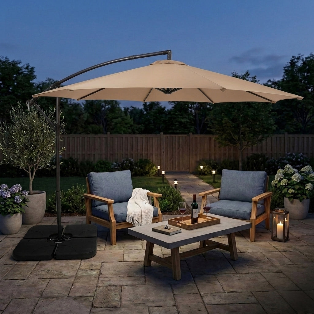 Parasol Excéntrico de 3 m con Base Cuadrada – Beige