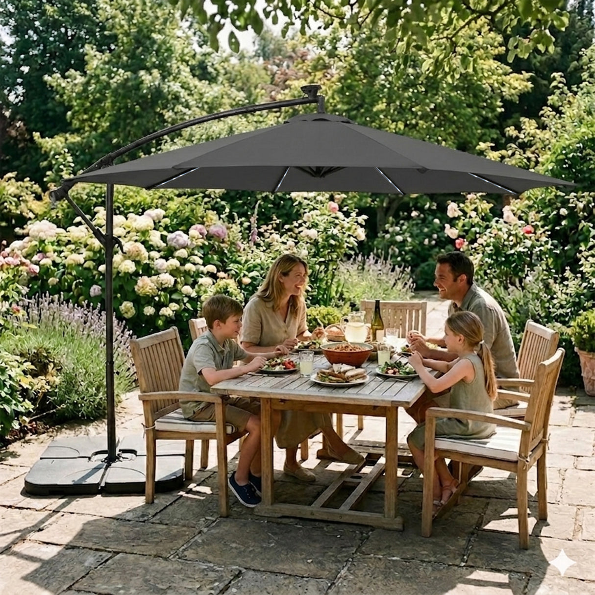 Parasol Excéntrico LED de 3 m – Gris