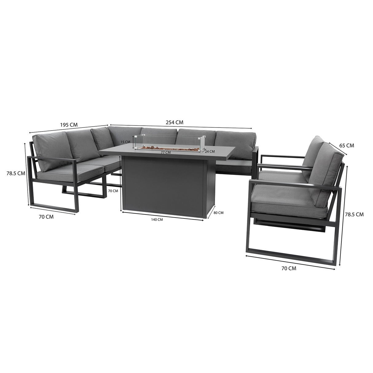 Conjunto de Jardín de Aluminio para 7 Personas con Mesa Brasero