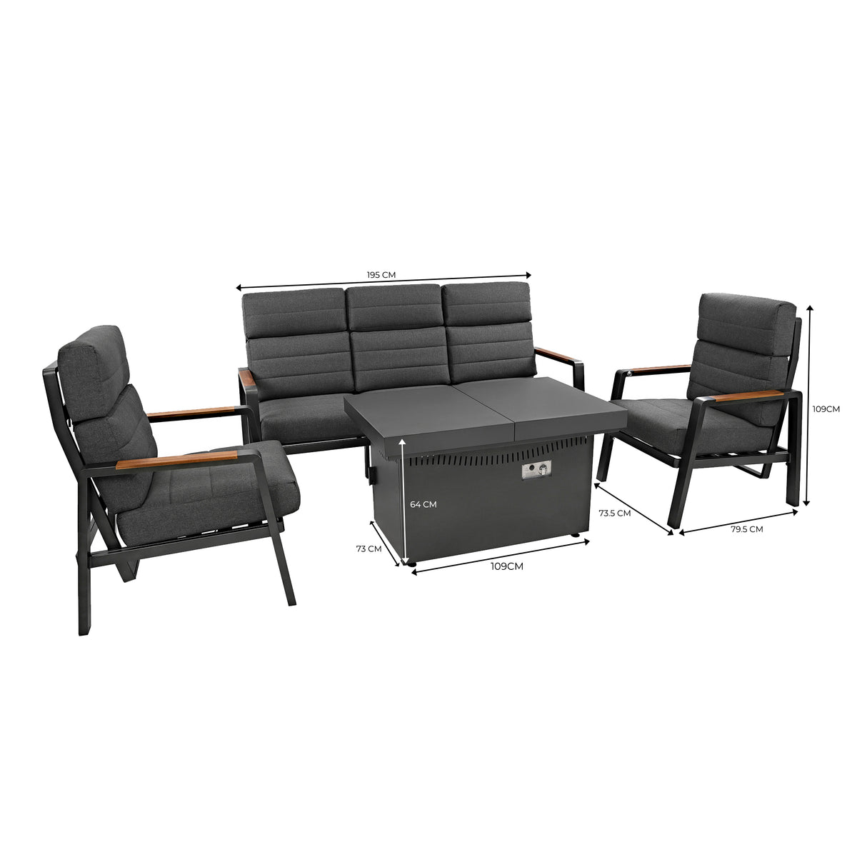 Conjunto de Muebles Reclinables para 5 Personas con Mesa Brasero