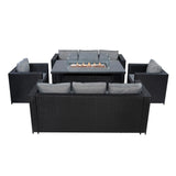 Conjunto de Jardín de Ratán 8 Plazas con Mesa de Fuego a Gas – Negro