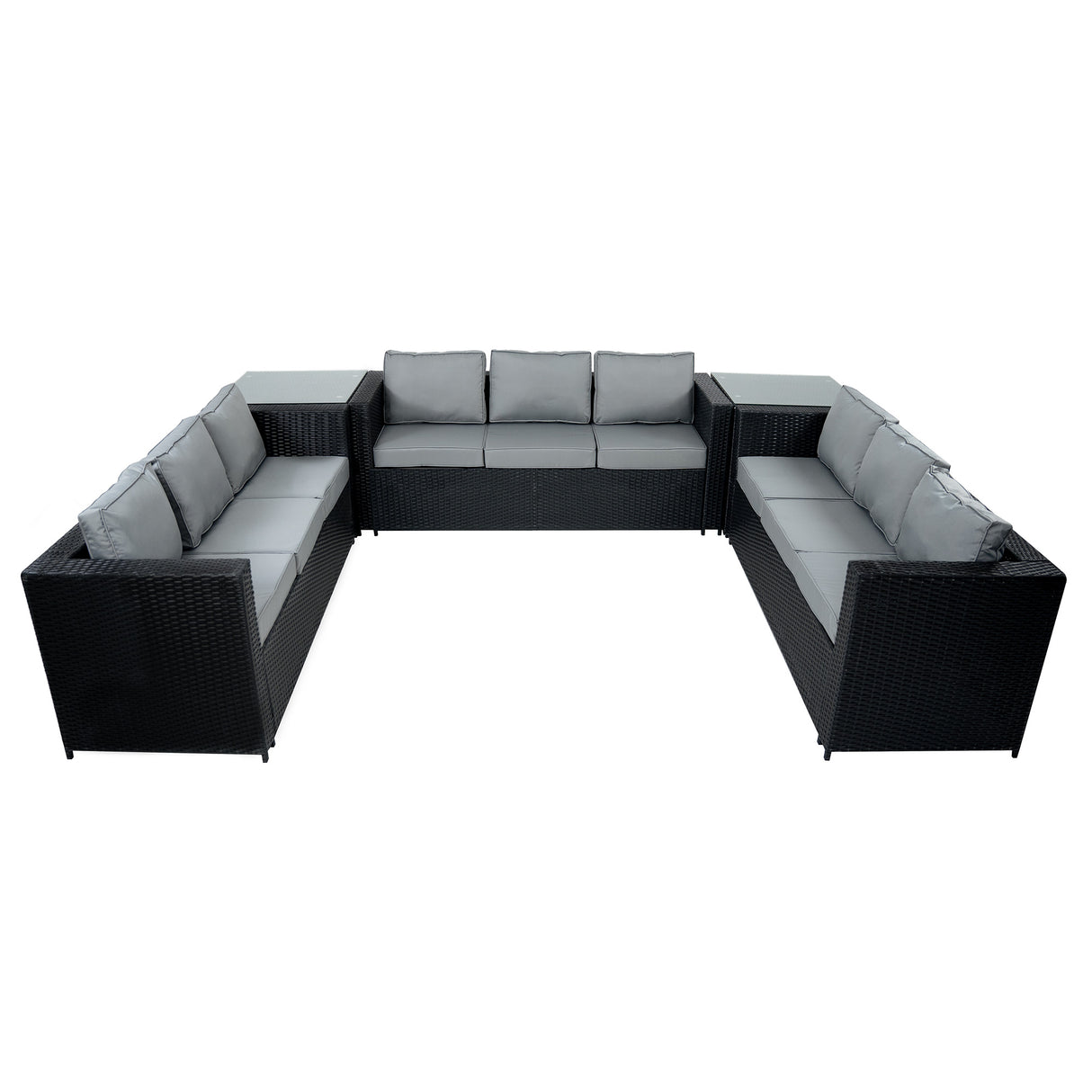 Conjunto de Jardín de Ratán 11 Plazas con Mesa de Fuego a Gas – Negro