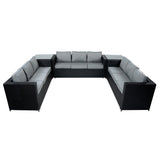 Conjunto de Jardín de Ratán 11 Plazas con Mesa de Fuego a Gas – Negro