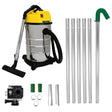 Kit de limpieza de canalones con aspiradora amarilla de 30L, tubos metálicos extensibles y cámara 4K para grabar el proceso