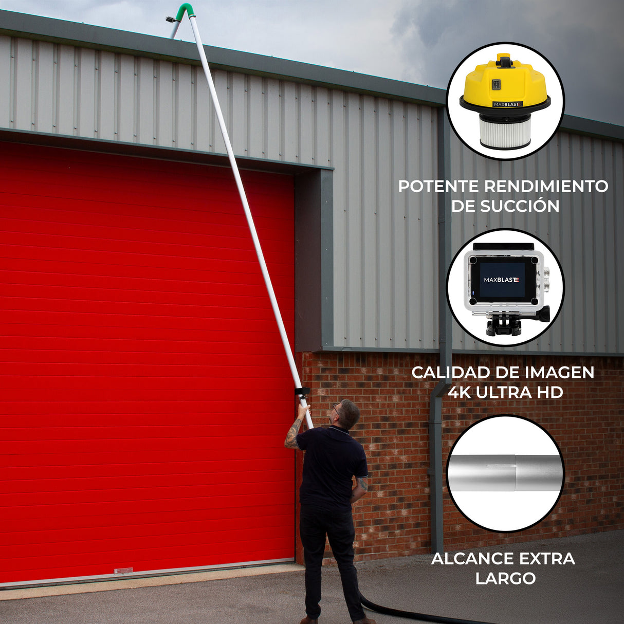 Kit de Limpieza de Canalones con Aspiradora 30L, Tubos Extensibles y Cámara 4K
