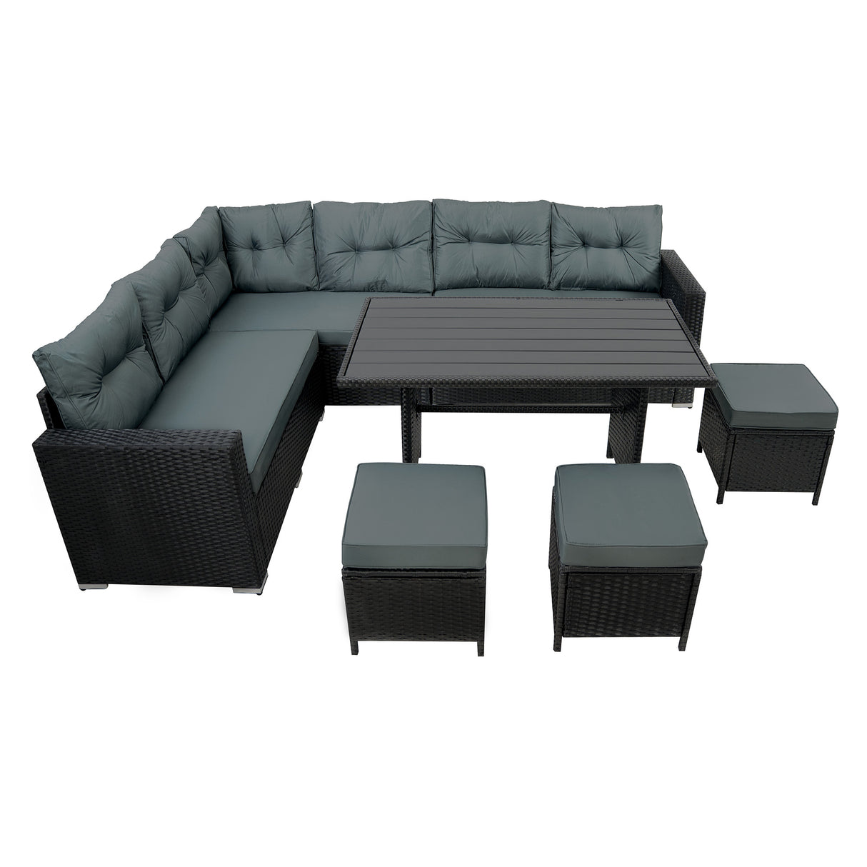 Conjunto de Ratán con Sofá Rinconera y Mesa de Madera Sintética – Negro