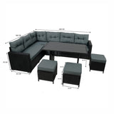 Conjunto de Ratán con Sofá Rinconera y Mesa de Madera Sintética – Negro
