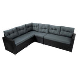 Conjunto de Ratán con Sofá Rinconera y Mesa de Madera Sintética – Negro