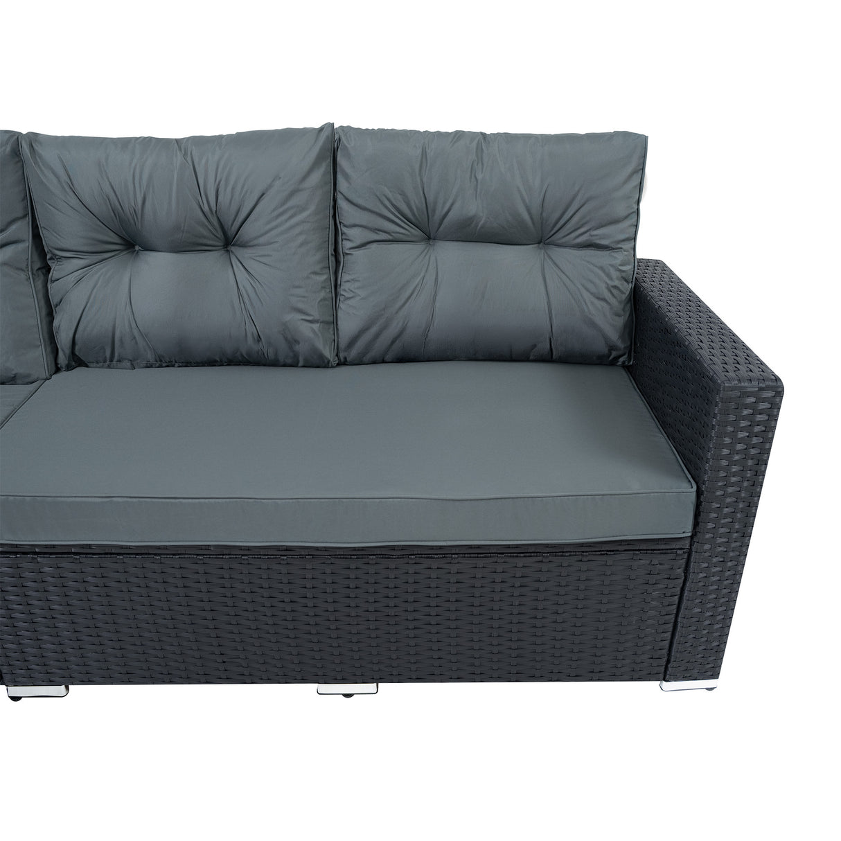 Conjunto de Ratán con Sofá Rinconera y Mesa de Madera Sintética – Negro
