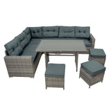 Conjunto de Ratán con Sofá Rinconera y Mesa de Madera Sintética – Gris