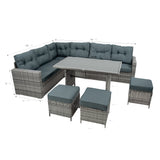 Conjunto de Ratán con Sofá Rinconera y Mesa de Madera Sintética – Gris