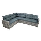 Conjunto de Ratán con Sofá Rinconera y Mesa de Madera Sintética – Gris