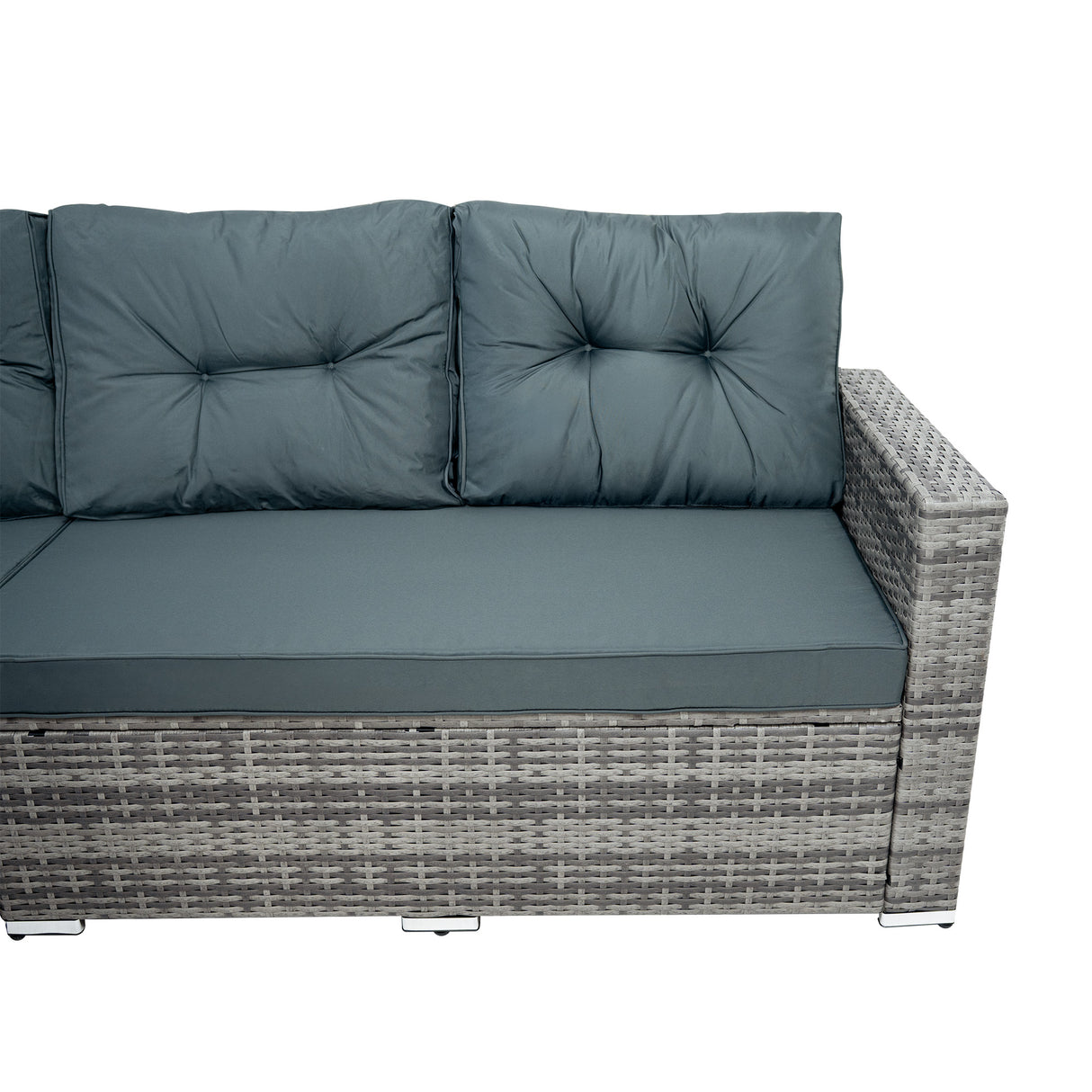 Conjunto de Ratán con Sofá Rinconera y Mesa de Madera Sintética – Gris