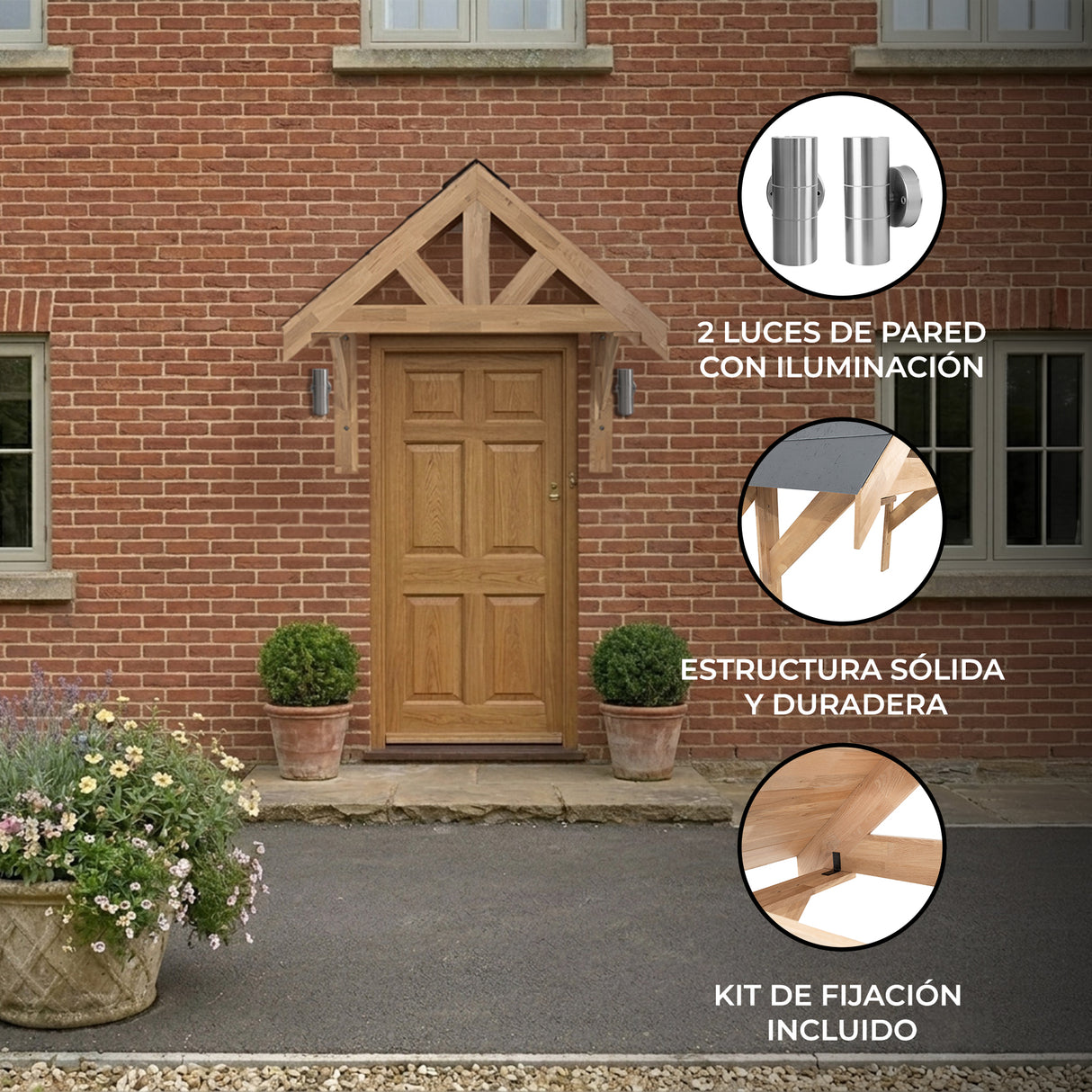 Kit de Marquesina de Entrada de Roble Macizo – 125 cm
