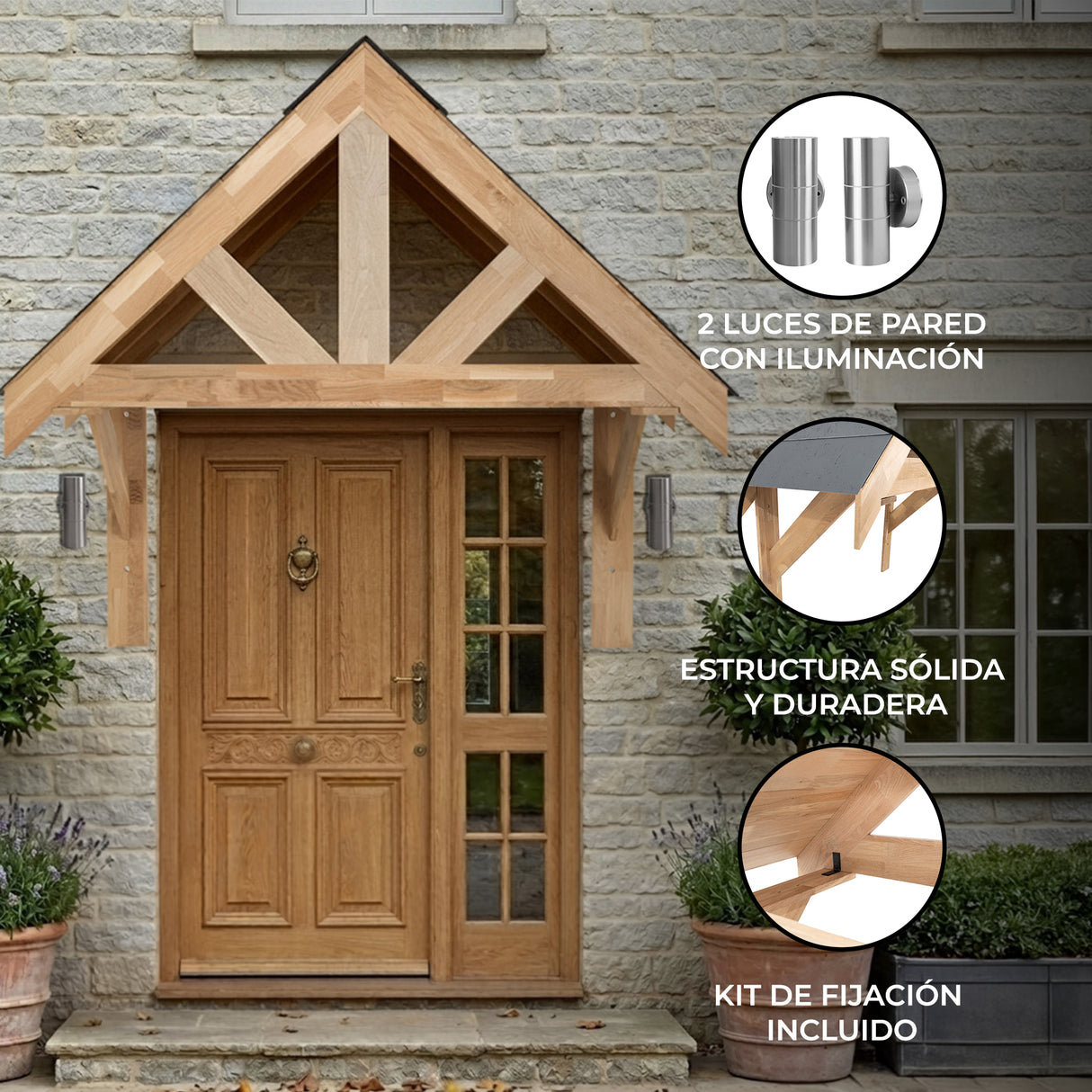 Kit de Marquesina de Entrada de Roble Macizo – 140 cm