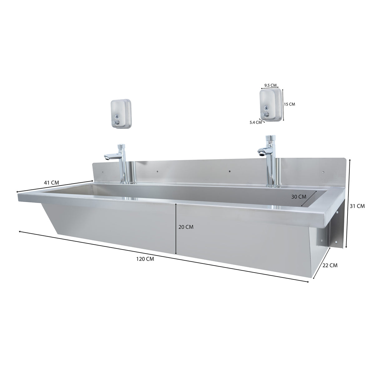 Lavamanos Colectivo de Acero Inoxidable - 120 cm