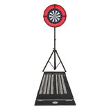 Mesa de juegos 7 en 1 de roble, con set de dardos, luz LED roja y alfombra de puntuación negra, ideal para entretenimiento en casa