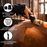 Esquiladora inalámbrica negra para caballos, con cabezales de corte A2, batería de 4 horas y rendimiento potente de 2500 RPM