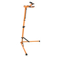 Soporte de reparación para bicicletas en color naranja brillante, con estructura ajustable y patas antideslizantes para mayor estabilidad