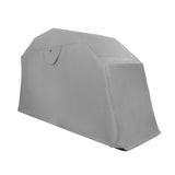 Garaje plegable para moto en color gris, con diseño resistente y forma aerodinámica, ideal para proteger motocicletas del clima