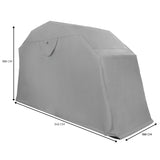 Garaje plegable para moto en color gris, con forma rectangular y costuras reforzadas, ideal para proteger motos de las inclemencias del tiempo