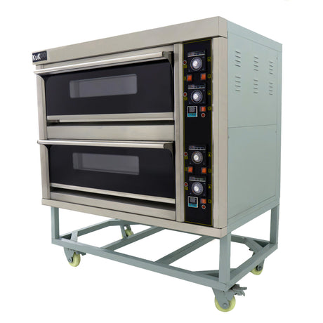 Horno comercial grande para pizza KuKoo con dos compartimentos, acabado en acero inoxidable y controles digitales en el lateral