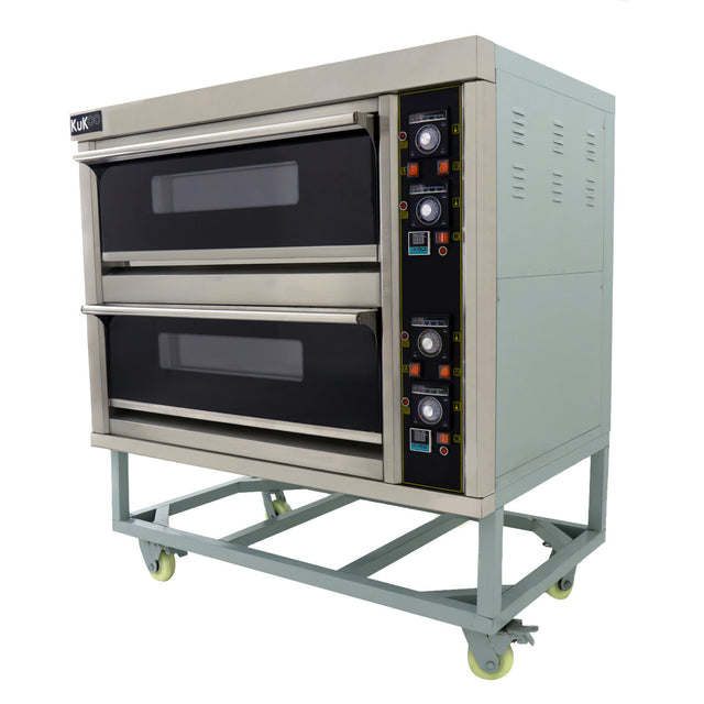 Horno comercial grande para pizza KuKoo con dos compartimentos, acabado en acero inoxidable y controles digitales en el lateral