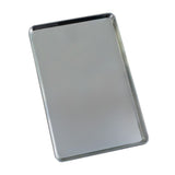 Bandeja de acero inoxidable brillante y rectangular, ideal para hornear pizzas en el horno comercial KuKoo, con bordes elevados