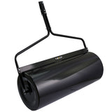 Rodillo de jardín remolcable T-Mech de 120 L, con acabado negro brillante, estructura metálica robusta y mango ergonómico para fácil manejo