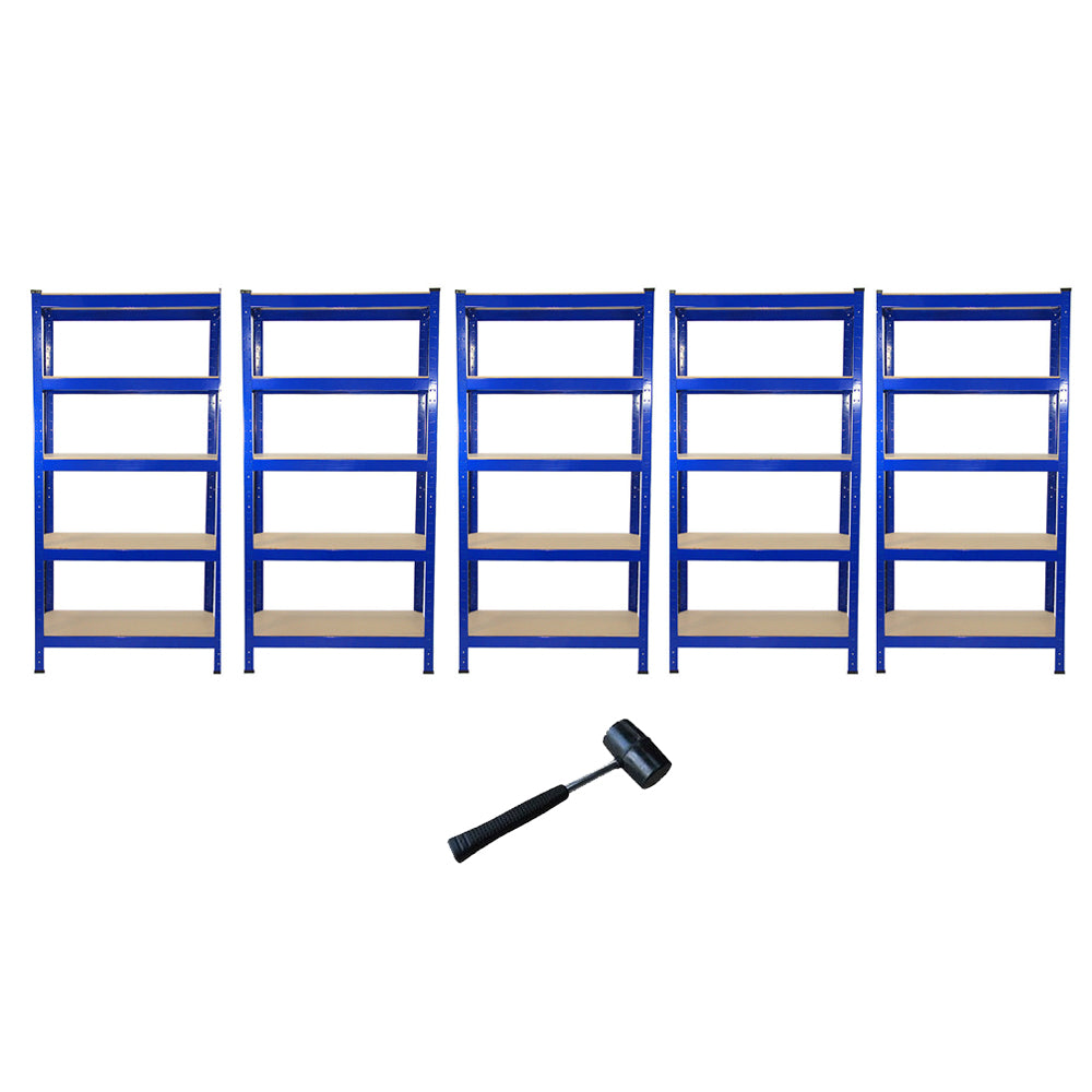 5 Estanterías de Acero T-Rax Azules Sin Tornillos 75cm x 30cm