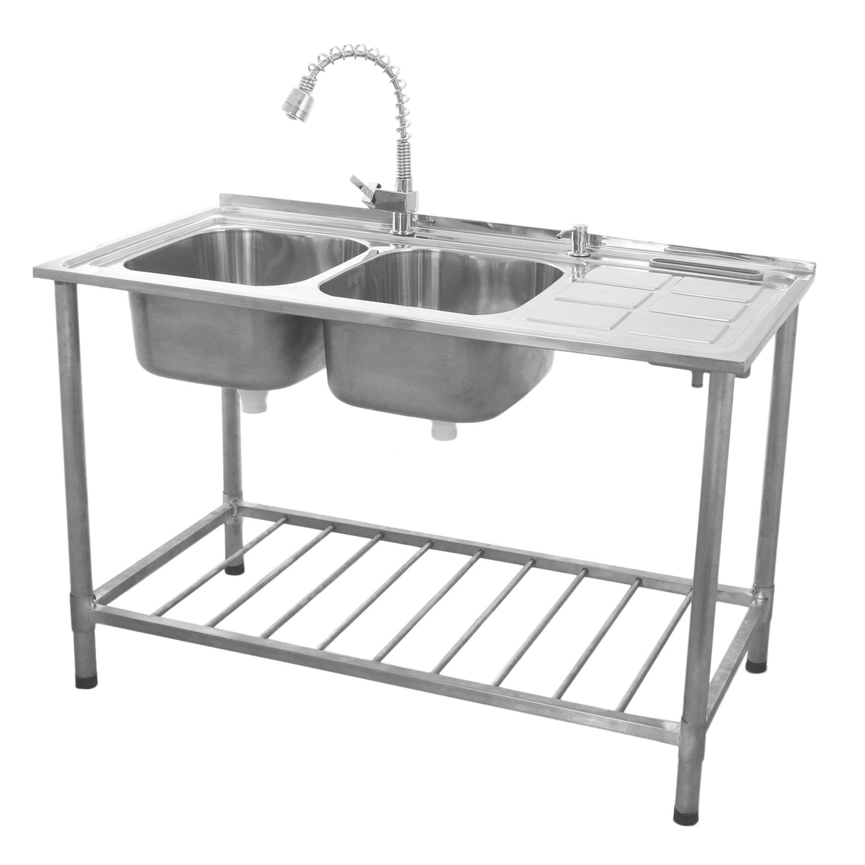 Fregadero Comercial de Doble Seno Acero Inoxidable y Escurridor a la Derecha