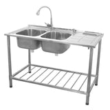 Fregadero Comercial de Doble Seno Acero Inoxidable y Escurridor a la Derecha