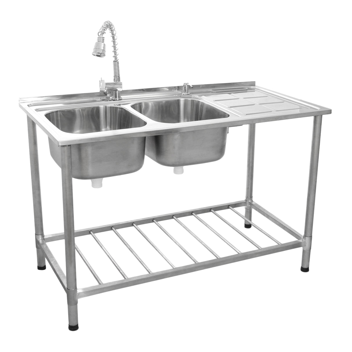 Fregadero Comercial de Doble Seno Acero Inoxidable y Escurridor a la Derecha