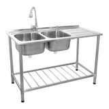 Fregadero Comercial de Doble Seno Acero Inoxidable y Escurridor a la Derecha