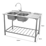 Fregadero Comercial de Doble Seno Acero Inoxidable y Escurridor a la Derecha