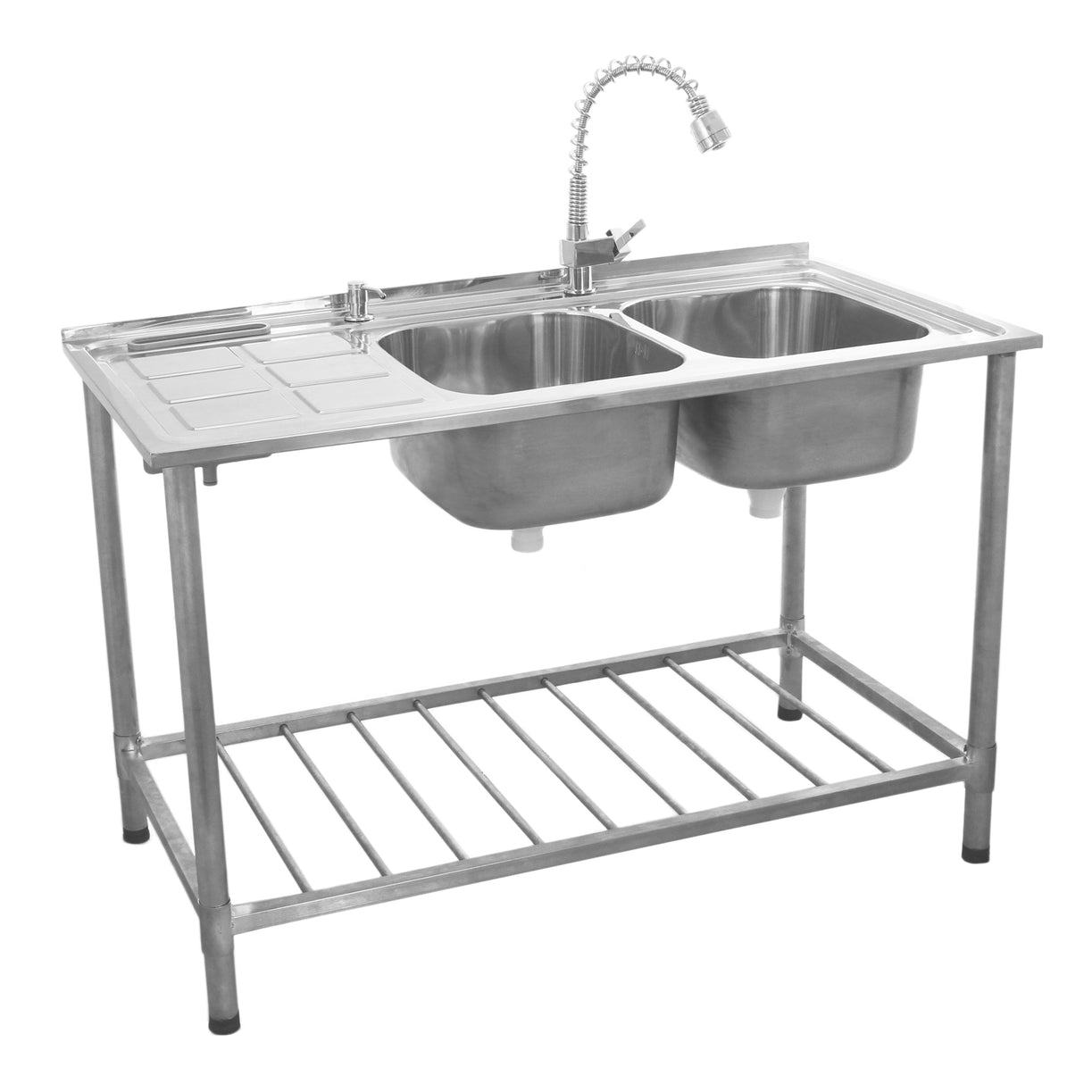 Fregadero Comercial de Doble Seno Acero Inoxidable y Escurridor a la Izquierda