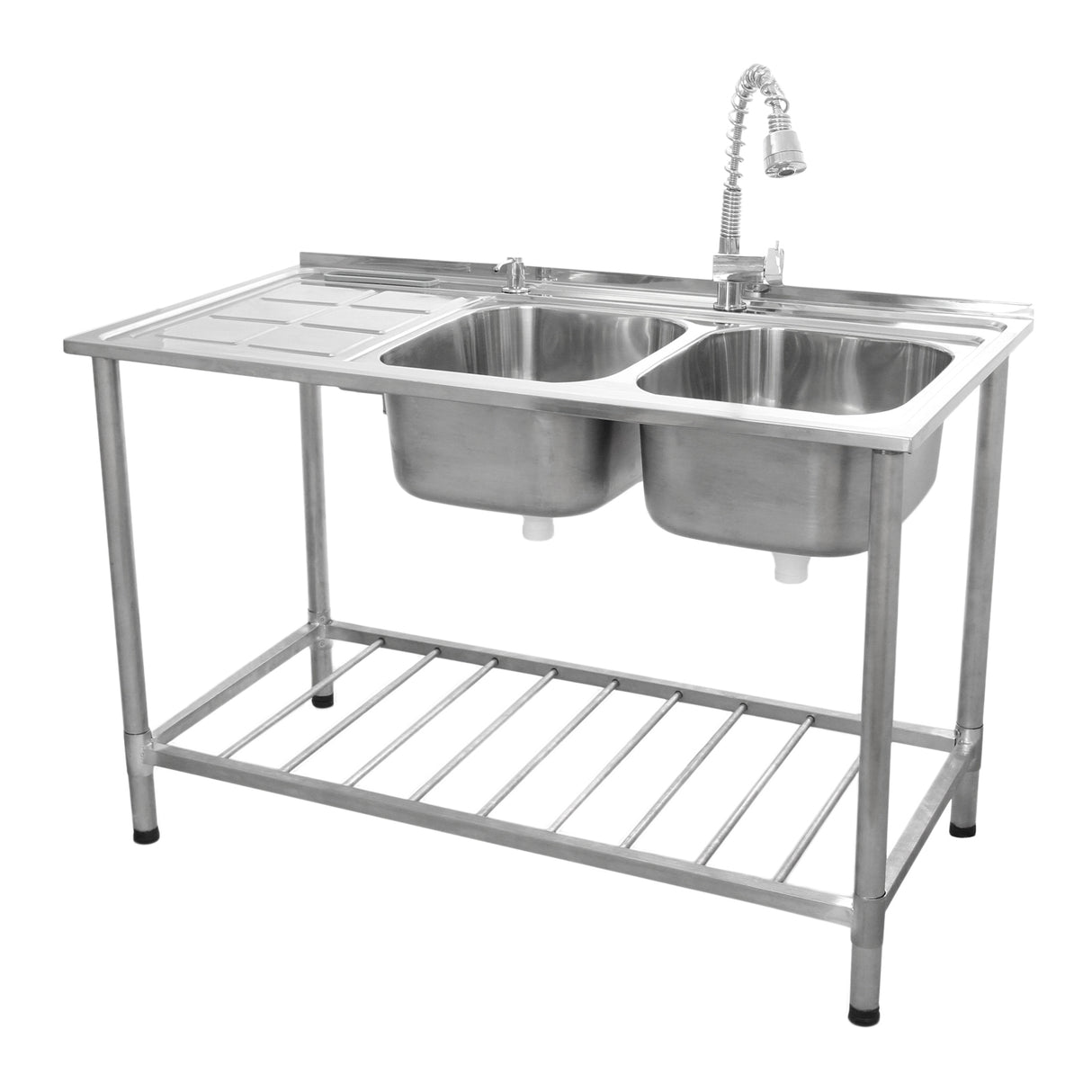 Fregadero Comercial de Doble Seno Acero Inoxidable y Escurridor a la Izquierda