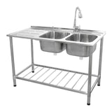 Fregadero Comercial de Doble Seno Acero Inoxidable y Escurridor a la Izquierda