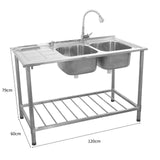 Fregadero Comercial de Doble Seno Acero Inoxidable y Escurridor a la Izquierda