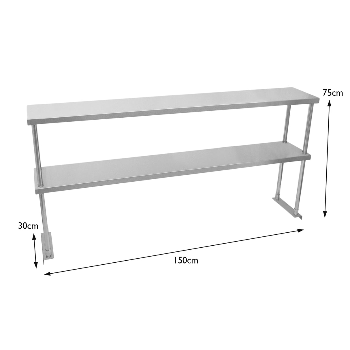 KuKoo Kit de Mesa de Trabajo  para Gastronomía y Estante Doble de Sobremesa de Acero Inoxidable 150cm